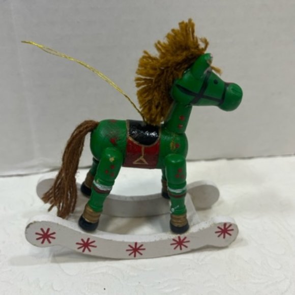 VTG Wooden Hand Painted Rocking Horse Hanging Christmas Tree Ornament 4" - Picture 6 of 10